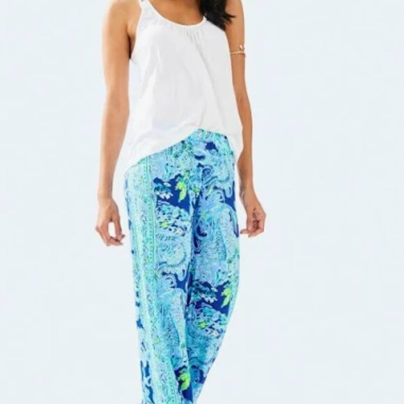 Lilly Pulitzer Bal Harbour Palazzo Pants Sea Sirens Blue Current Sz XL - Picture 1 of 13